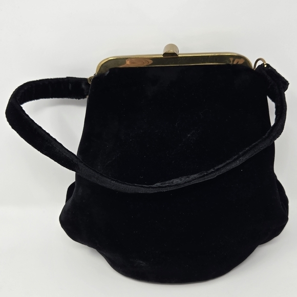 VINTAGE HANDBAGS BY G.D.K. BLACK VELVET TOP HANDLE MINI BAG PURSE WOMEN ELEGANT - Picture 2 of 12